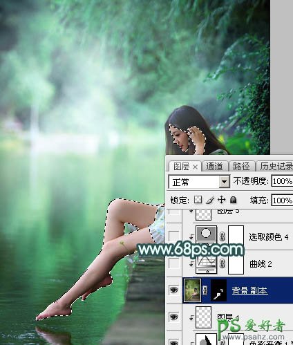 Ps给美腿玉足rt艺术照少女图片调出清爽的绿色调-清新甜美的青绿