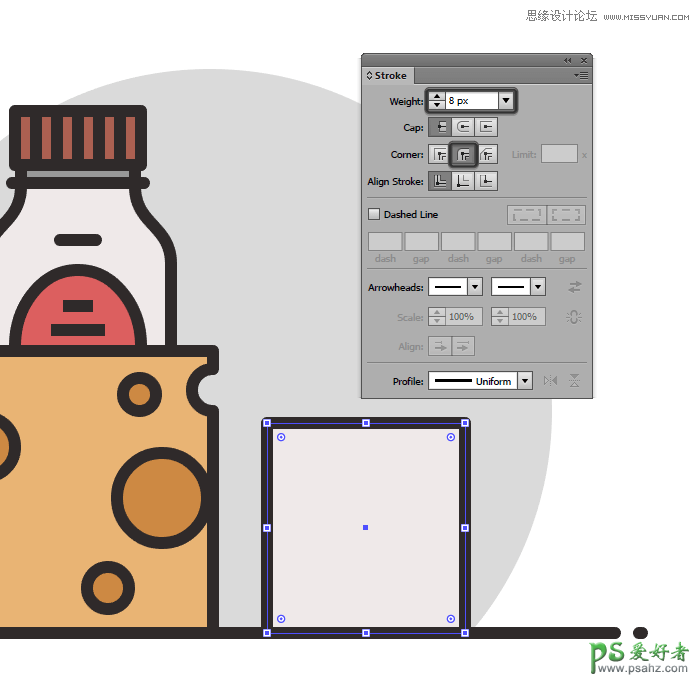 AI图标制作教程：设计简约风格的食品图标，线条装饰效果食物图标