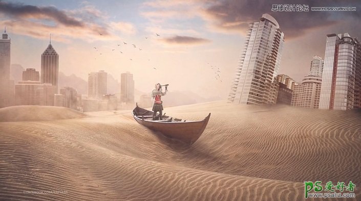 Photoshop合成被沙丘淹没的城市，创意个性的城市末日场景效果图
