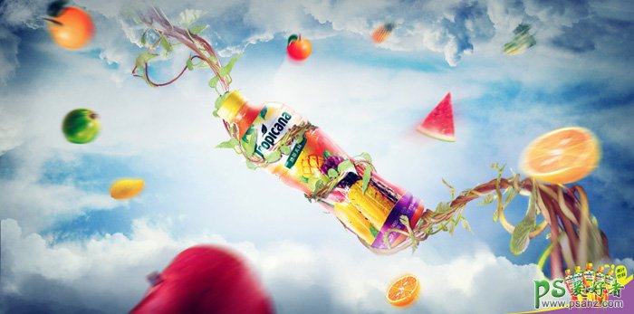Photoshop海报制作教程：设计一款时尚大气风格的水果饮料宣传海