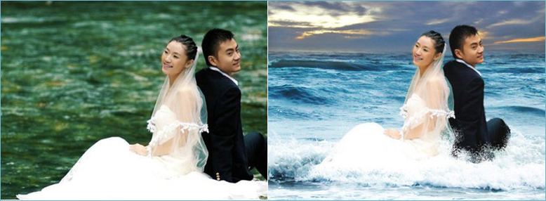 Ps婚片后期教程：给浪漫的海景婚纱照制作出图片边缘淡化效果