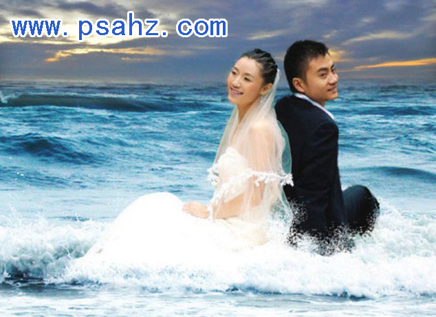 Ps婚片后期教程：给浪漫的海景婚纱照制作出图片边缘淡化效果