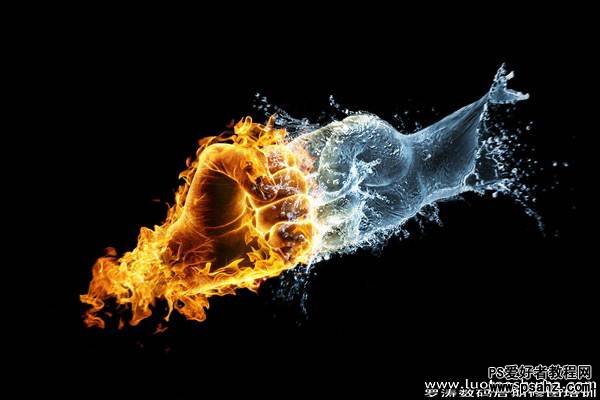 photoshop创意合成冰与火焰组合的拳头特效图片