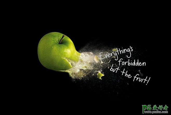 动感喷溅效果的水果特效图片设计，动态炸碎效果的创意水果图片。