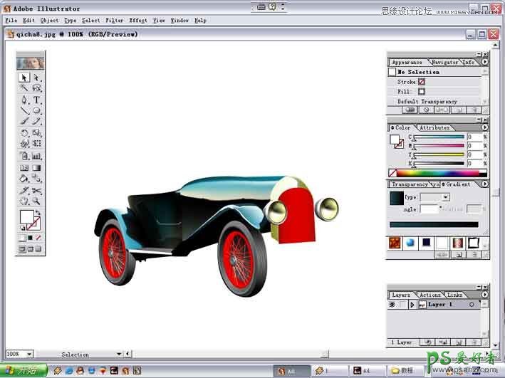 Illustrator手绘汽车：手工制作一辆40年代的甲壳虫汽车失量图
