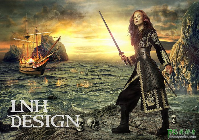 PS美女合成教程：打造超酷风格创意美女海盗影片宣传海报效果图