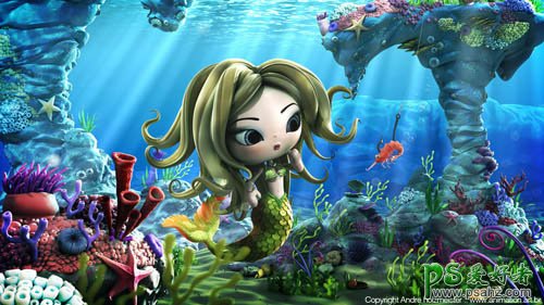 美人鱼公主动画片，美人鱼图片 精美的3D美人鱼插画设计作品