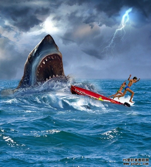 photoshop合成大白鲨电影海报