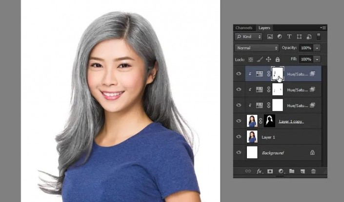 Photoshop人物头发换颜色教程：把自己的头发染成各种颜色。