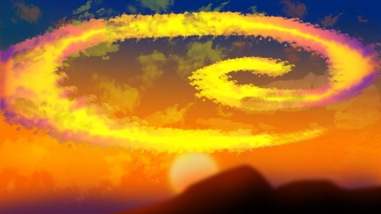 学习用ps手绘技术制作夕阳螺旋祥云素材图，螺旋效果火烧云彩。