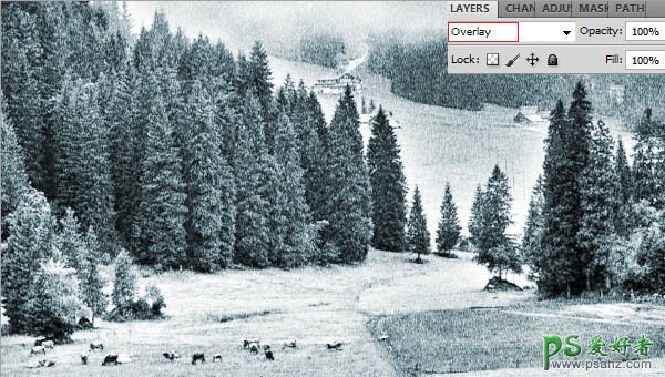 photoshop给绿色风景照制作出大雪纷飞的雪景效果