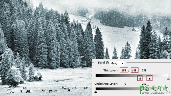 photoshop给绿色风景照制作出大雪纷飞的雪景效果