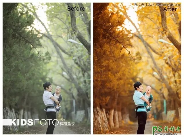 Ps摄影后期教程：给发暗的人物外景照片制作出唯美的秋季金黄色