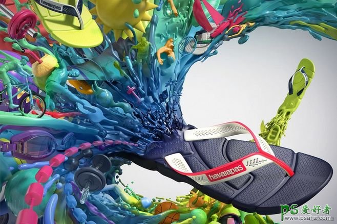 色彩绚丽的夏日拖鞋平面广告设计作品，创意拖鞋广告。