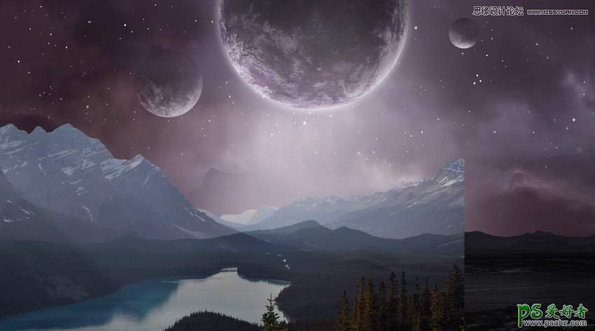 Photoshop合成科幻类电影中非常唯美的宇宙星空风景图像