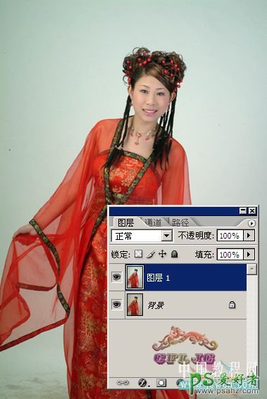 photoshop抽出滤镜抠图教程：快速抠出穿着红色古装的女孩照片