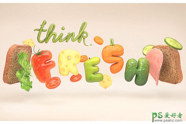 食物立体字设计，食物3D立体艺术 PS作品欣赏 食物创意字体欣赏