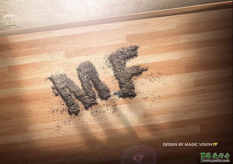 逼真的碎屑立体字 Photoshop制作木桌上颗粒堆起的立体字