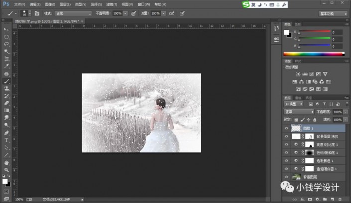 PS雪景照片制作教程：给春天里拍摄的美女婚纱照制作成雪景照片。