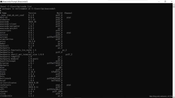 Anaconda Prompt打开conda list