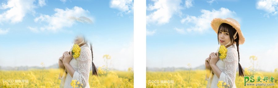 Photoshop给油菜花田里拍摄的可爱女生照片调出唯美的小清新效果