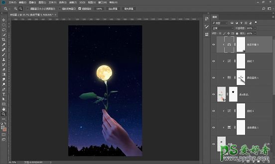 Photoshop创意合成极具梦幻风格的玫瑰花月亮照片。