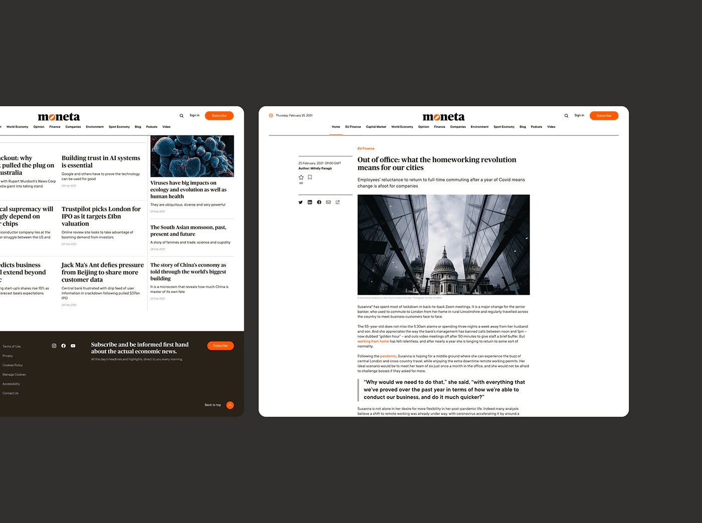Moneta金融新闻网页设计作品，创意国外新闻品牌网页设计。