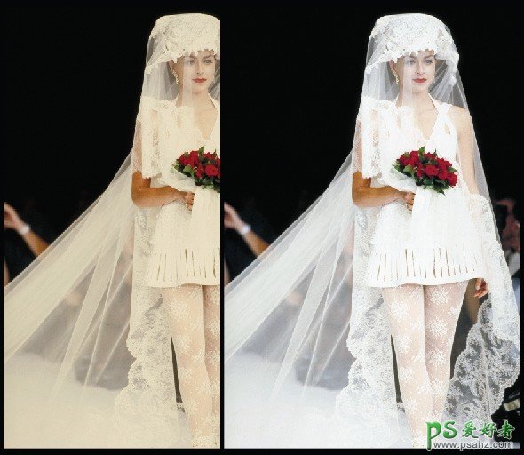 ps抠图教程：利用灰色通道完美抠出影楼里的美女婚纱照