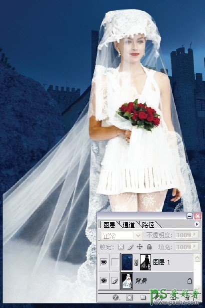 ps抠图教程：利用灰色通道完美抠出影楼里的美女婚纱照