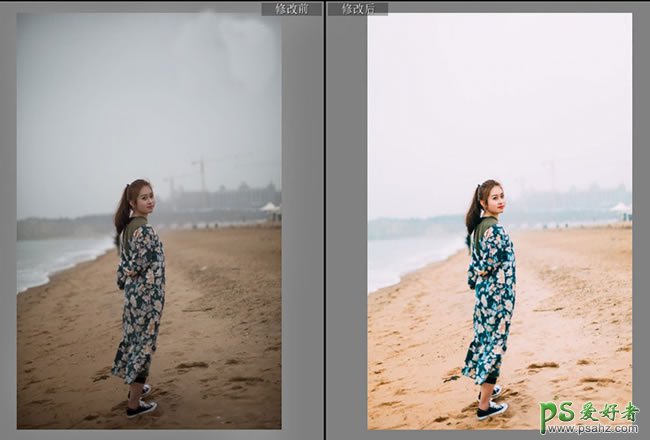PS摄影后期调色教程：结合LR软件给海景美女照片调出电影胶片效果