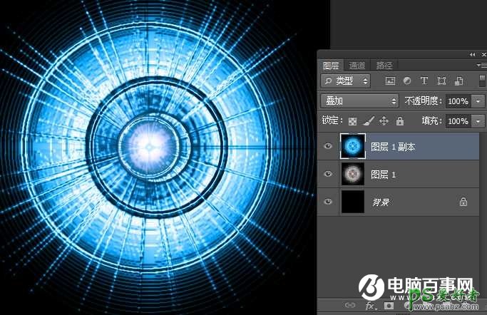 Photoshop滤镜特效教程：制作漂亮的蓝光魔圈图片，个性光圈背景