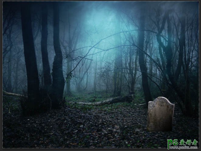 Photoshop创意合成恐怖森林中的神秘女神场景图片