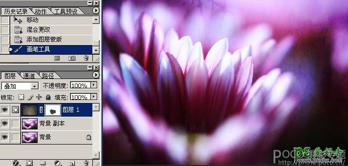 ps后期处理教程，巧用素材制作叠加暗调效果花朵图片