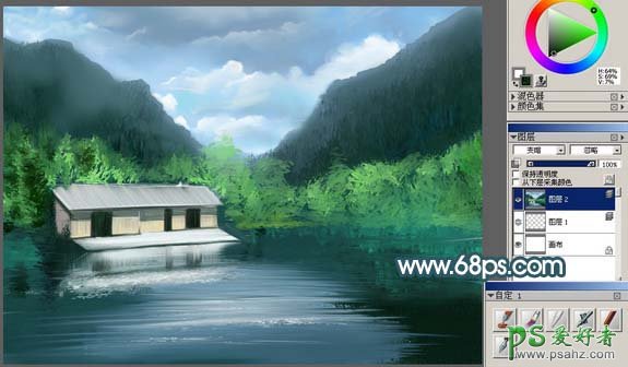 PS鼠绘教程：绘制漂亮的青山绿水风景画失量素材图片教程