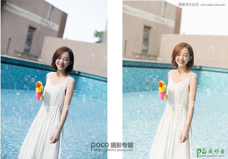Photoshop给泳池中的美女写真照制作出日系小清新风格