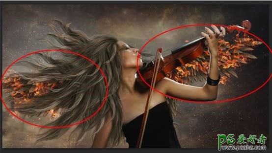 PS美女人像合成教程：打造火光四射的美少女天使小提琴手形象海报