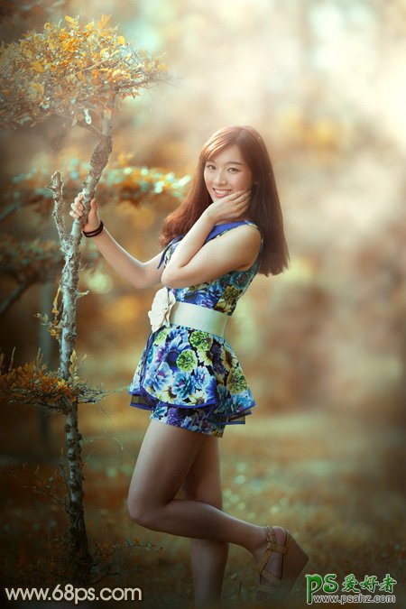 Photoshop给花仙子可爱美女外景艺术照调出甜美的黄褐色