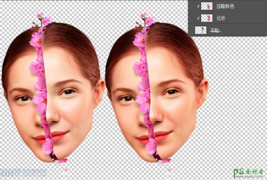PS美女头像海报设计：利用抠图、图层操作制作切开的鲜花美女头像