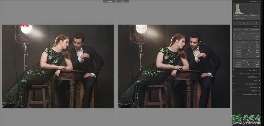 PS摄影后期教程：给室内拍摄的情侣写真照制作出怀旧质感肤色效果