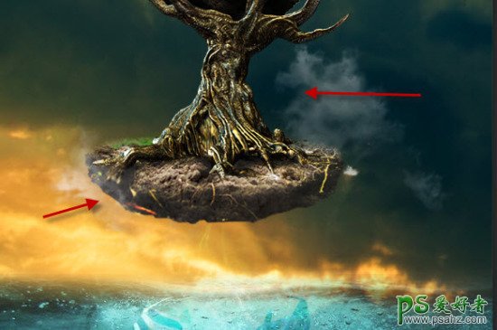 Photoshop CC创意合成一棵海上飘起的树妖，超现实风格的海上浮树