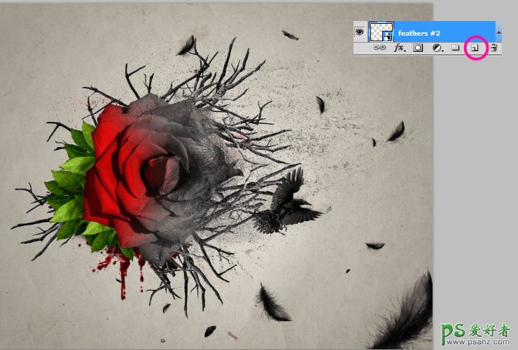 PS颓废海报制作：设计泼墨效果的玫瑰花海报，给人一种忧伤的情绪
