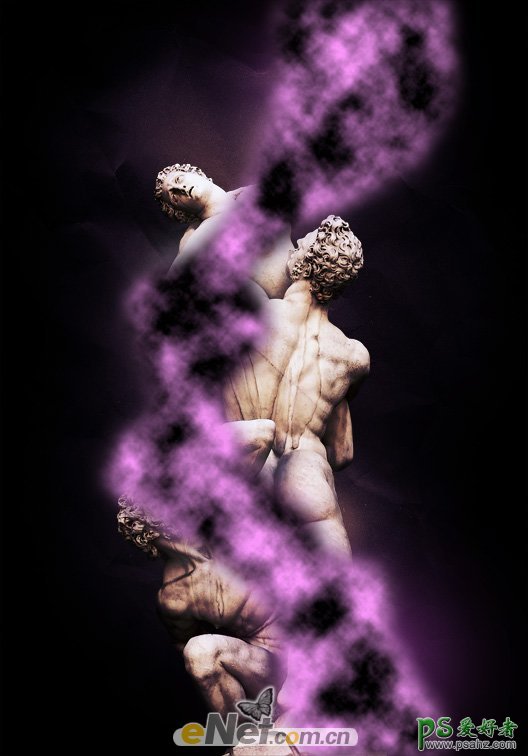 PS照片特效设计实例教程，给石像制作出环绕的紫色烟雾
