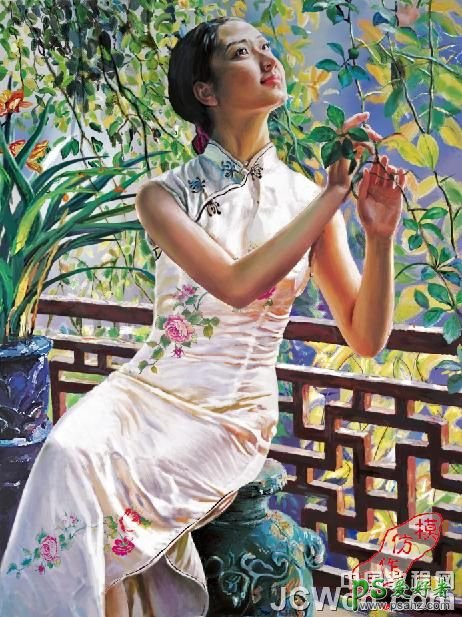 手绘大气漂亮的旗袍美女油画作品 PS鼠绘教程
