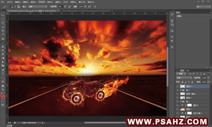 Photoshop合成熊熊燃烧的沙滩摩托车，烈火战车、火焰摩托车
