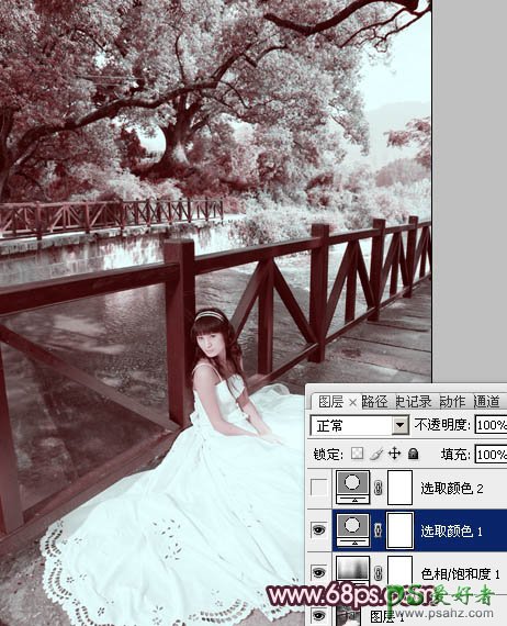 photoshop调出河边梦幻少女婚片个性紫色效果