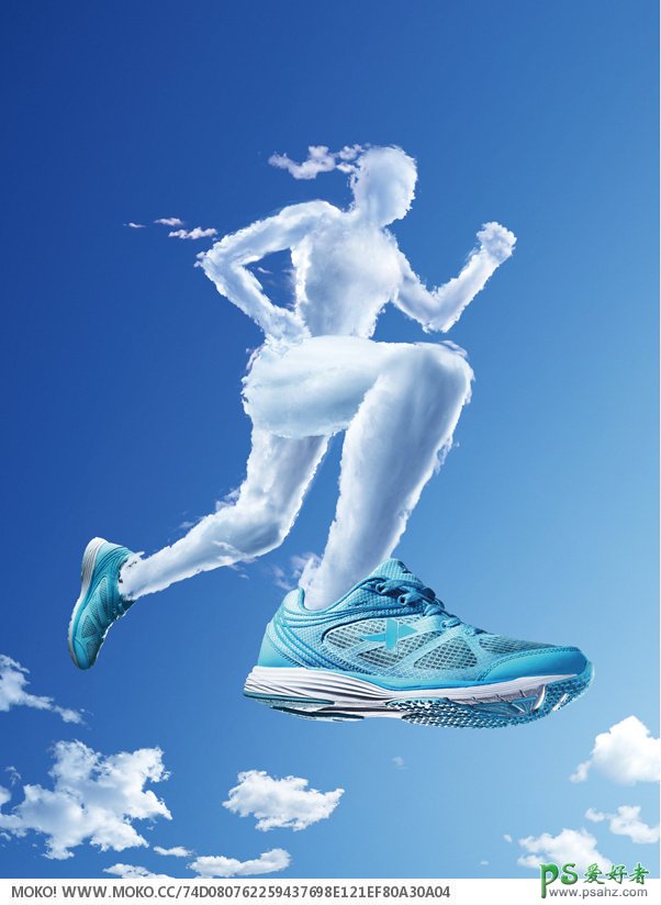 舒适透气的品牌运动鞋广告设计作品，把风跑出来的运动鞋海报。