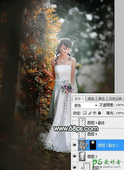 Photoshop婚片调色教程：给秋季外景美眉婚纱照调出唯美的黄绿色