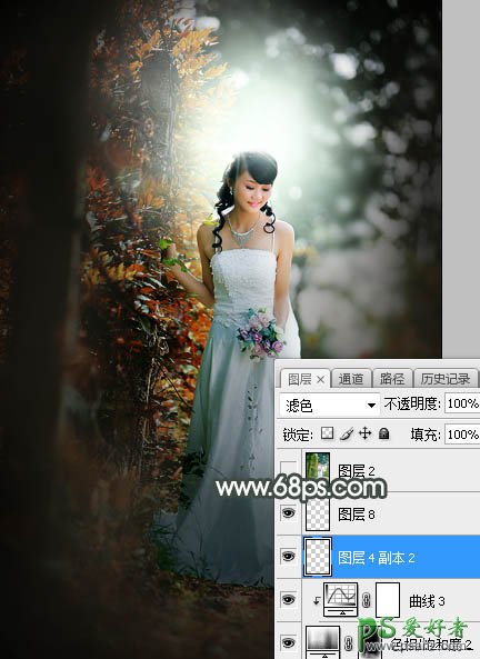 Photoshop婚片调色教程：给秋季外景美眉婚纱照调出唯美的黄绿色
