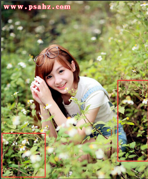 Photoshop给植物花丛中的少女照片调出清纯可爱唯美暖色调
