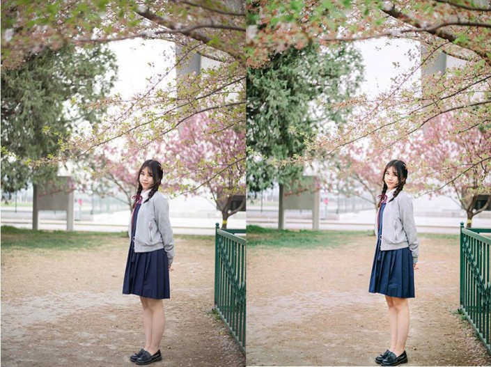 Photoshop给穿着校服的花季女生照片调出日系小清新风格。